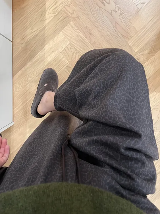 秋冬复古豹纹阔腿裤子宽松bf慵懒风大码女装胖mm显瘦休闲束脚卫裤