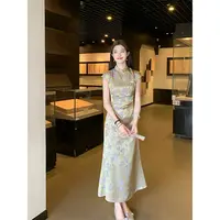 凌茜【玲珑绣】国风新中式缎面提花高级感长裙修身显瘦旗袍连衣裙