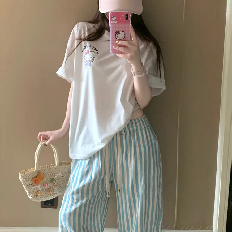 睡衣女士夏季短袖长裤韩版大码薄款高级感2025新款时尚家居服套装