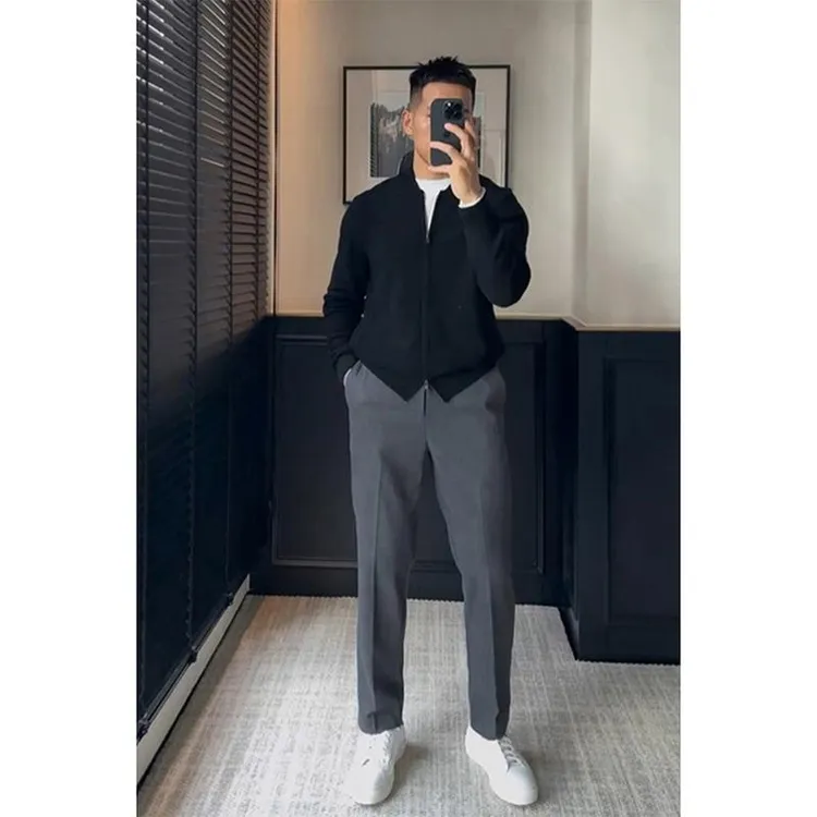 春秋潮牌男装深灰色休闲西裤高端商务通勤穿搭男士九分直筒西装裤