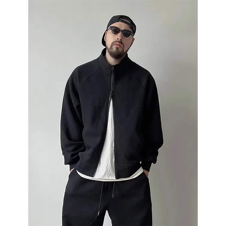 美式开衫卫衣外套男款秋季高级感痞帅立领运动夹克cleanfit棒球服