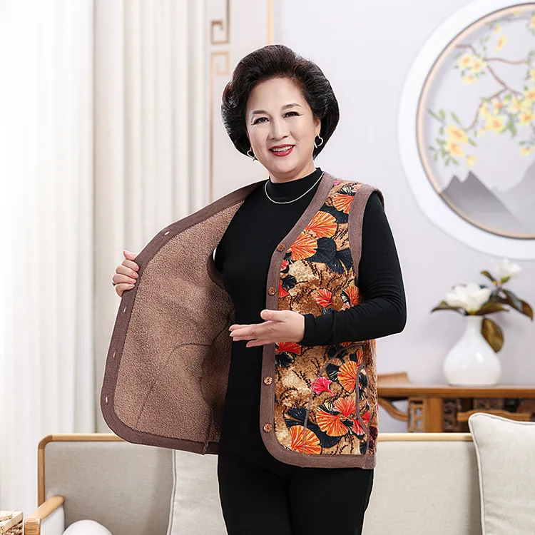 中老年加绒马甲女冬季妈妈加厚外套奶奶绒保暖背心可外穿