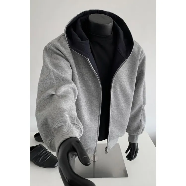 特大码300斤重磅拉炼连帽卫衣男款Boxy短款秋冬开衫外套cleanfit