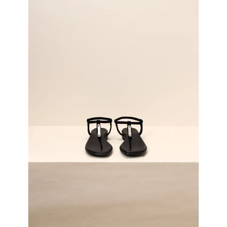 MAYAGI 极简线条感  拼色羊反绒夹趾 后松紧设计百搭凉鞋GI039