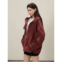 谢不肉 休闲连帽气质宽松抽绳外套女秋季韩系休闲百搭风衣50658