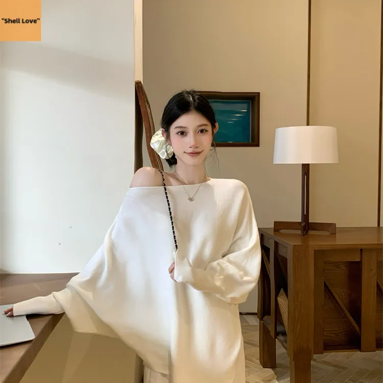 新款新款宽松蝙蝠袖毛针织女秋冬软糯慵懒感百搭上衣毛衣韩版长袖