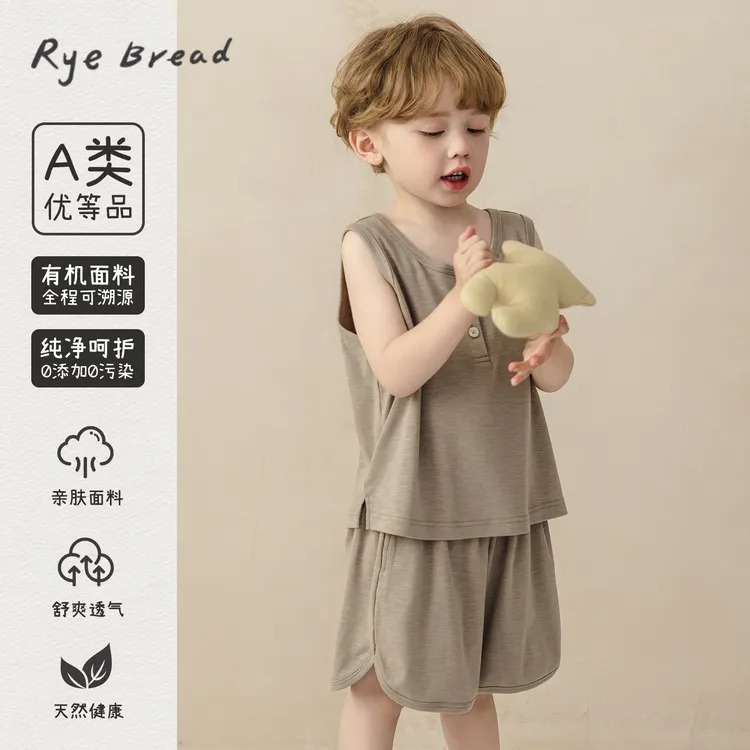ryebread/黑面包童装 韩版男小童休闲无袖T恤套装 5夏