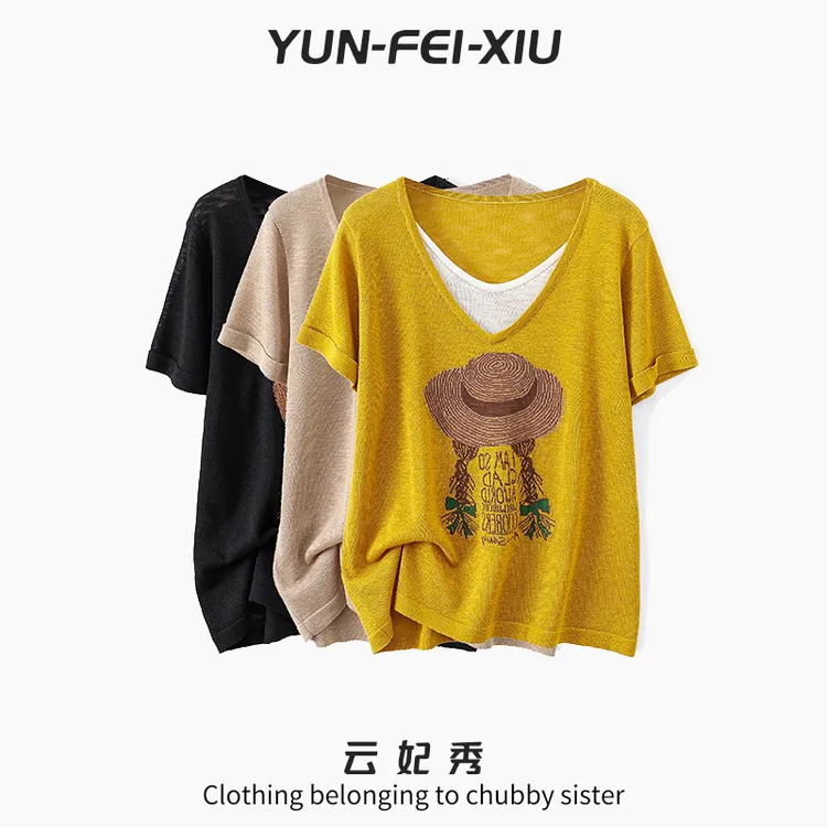 云妃秀大码女装T恤宽松休闲显瘦气质韩系通勤日常减龄时尚夏6608