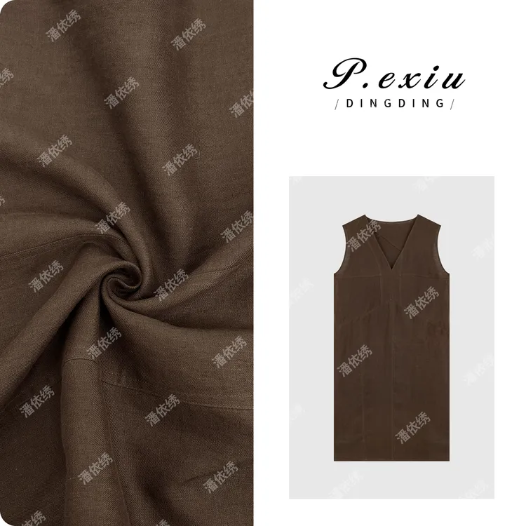 【栗子拿铁】100%亚麻V领侧开叉背心连衣裙W-62330