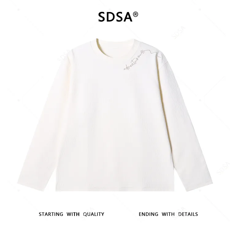 SDSA男士秋冬新款轻奢痞帅男装肌理感刺绣字母圆领长袖T恤网红款