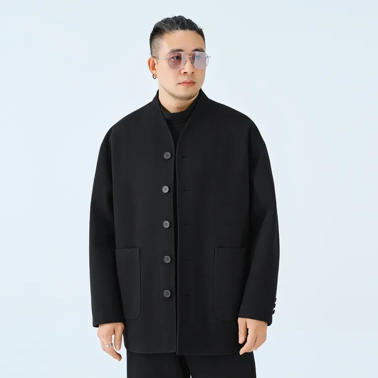 半墨大码男装呢子大衣男宽松加肥加大胖子呢外套男士秋冬新款3303