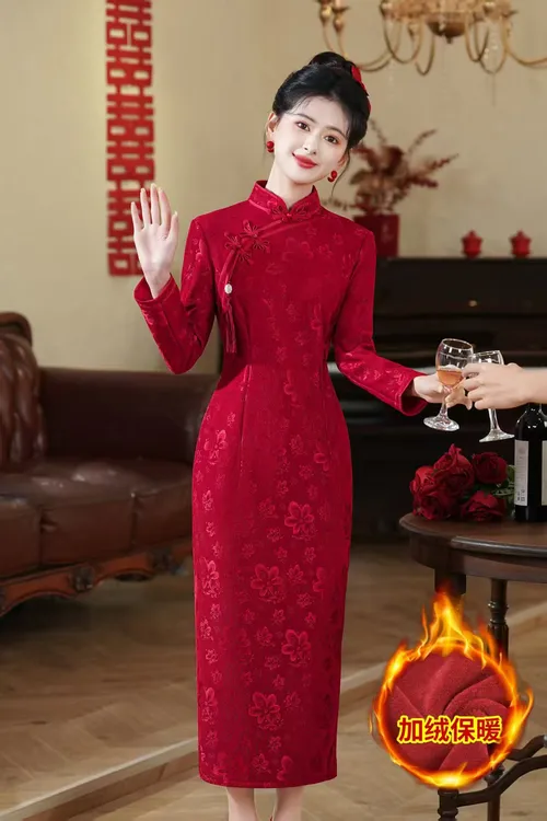 【红福齐天】2025中式婚庆喜婆婆秋冬季红色大码加绒旗袍显瘦A17
