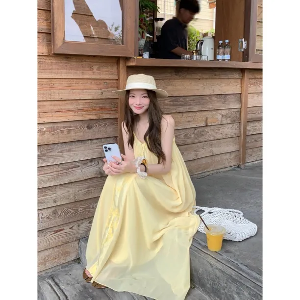氛围感度假风吊带裙夏季慵懒风长款连衣裙裙子