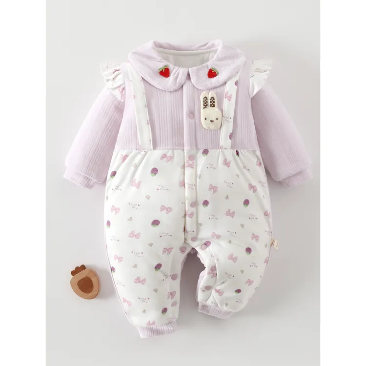 婴儿连体衣春秋冬季保暖150g夹棉衣服新生儿可爱超萌婴幼儿外出服