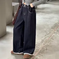 【Mail童装】女童复古花边原色牛仔裤中大童春秋洋气百搭阔腿裤长裤