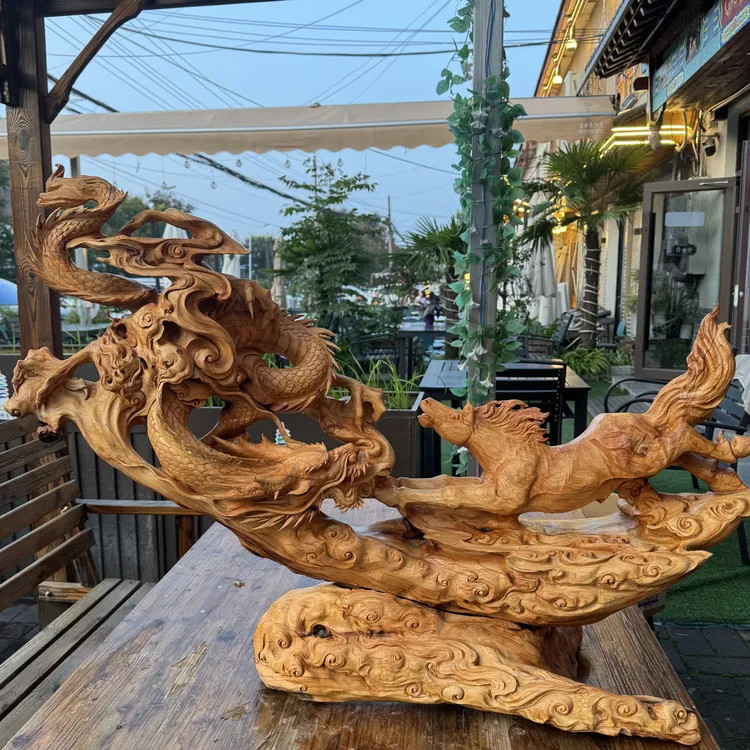 龙马精神！太行崖柏红油老纯手工镂空雕刻家居装饰摆件100/45/78