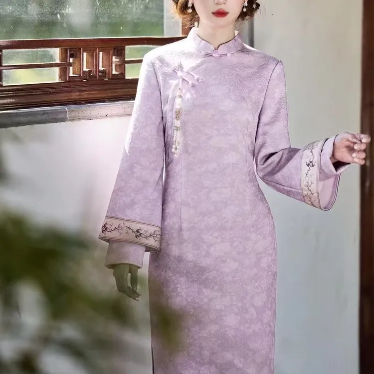 【粉黛紫】加绒冬款改良日常显瘦气质复古国风新中式保暖旗袍