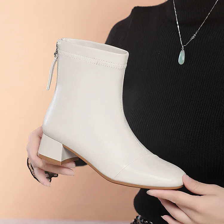 2025新款春秋季圆头时装短靴女粗跟中跟皮鞋秋冬款时尚女鞋马丁靴