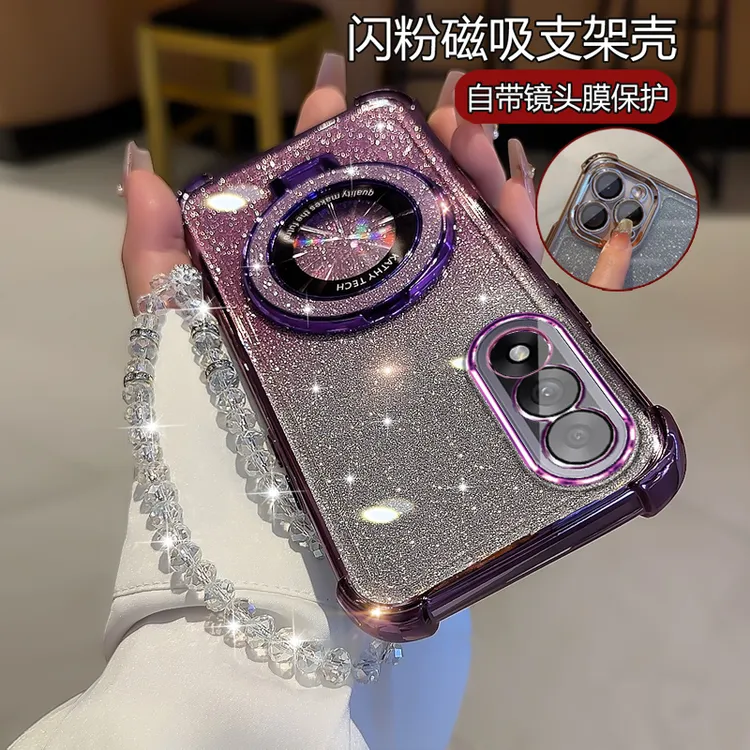 适用一加Ace5至尊版网红手机壳镜头保护PLC110女潮闪粉软壳带支架