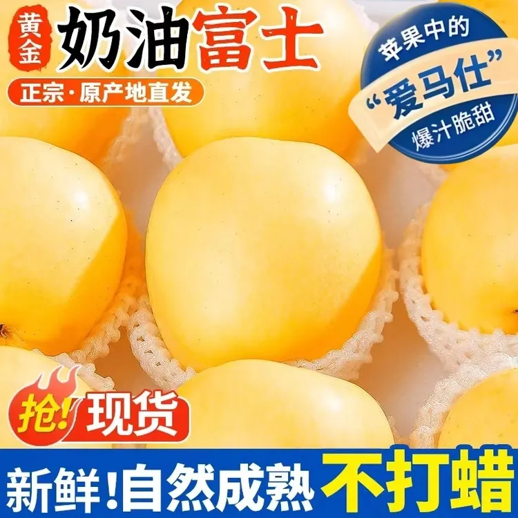 【助农】2025奶油苹果山东烟台黄金富士脆甜冰糖心带箱5斤新鲜水果Y