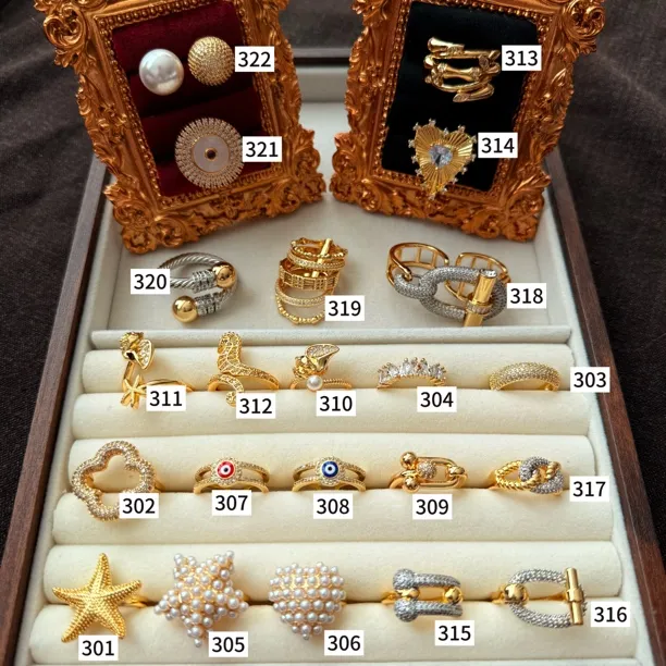 铜合金仿珍珠锆石戒指 DINA 活口法式精美古法女白色素款戒指指环