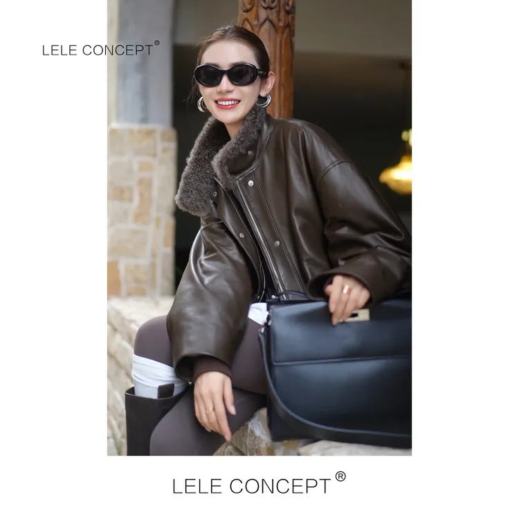 LELE CONCEPT丨都市轻奢时装设计师款立领皮羽绒外套P0108