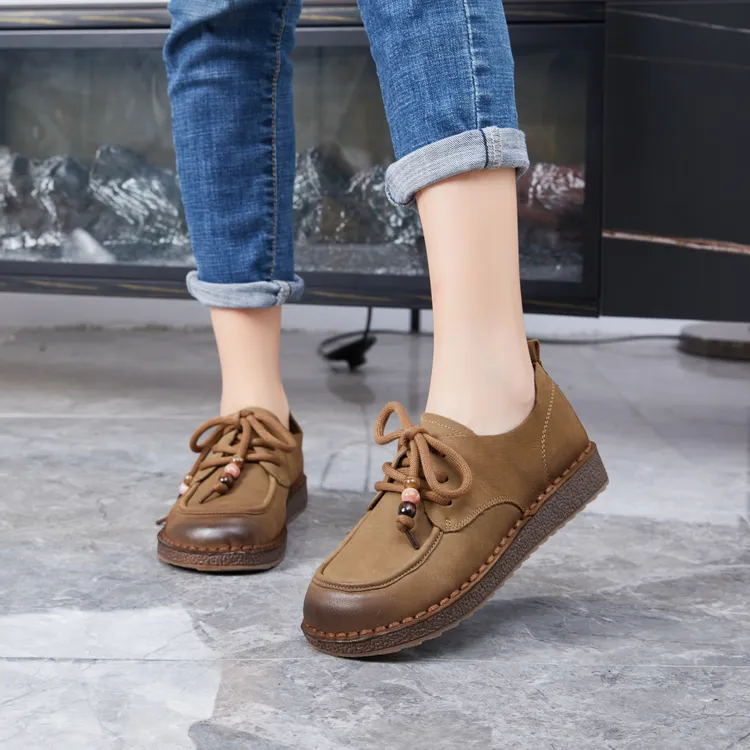 2025四季新款真皮手工软面软底舒适休闲百搭鞋女鞋牛筋底头层牛皮