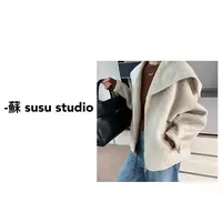 JS海军领双面羊毛大衣女秋冬新款韩版宽松休闲短款毛呢外套0988