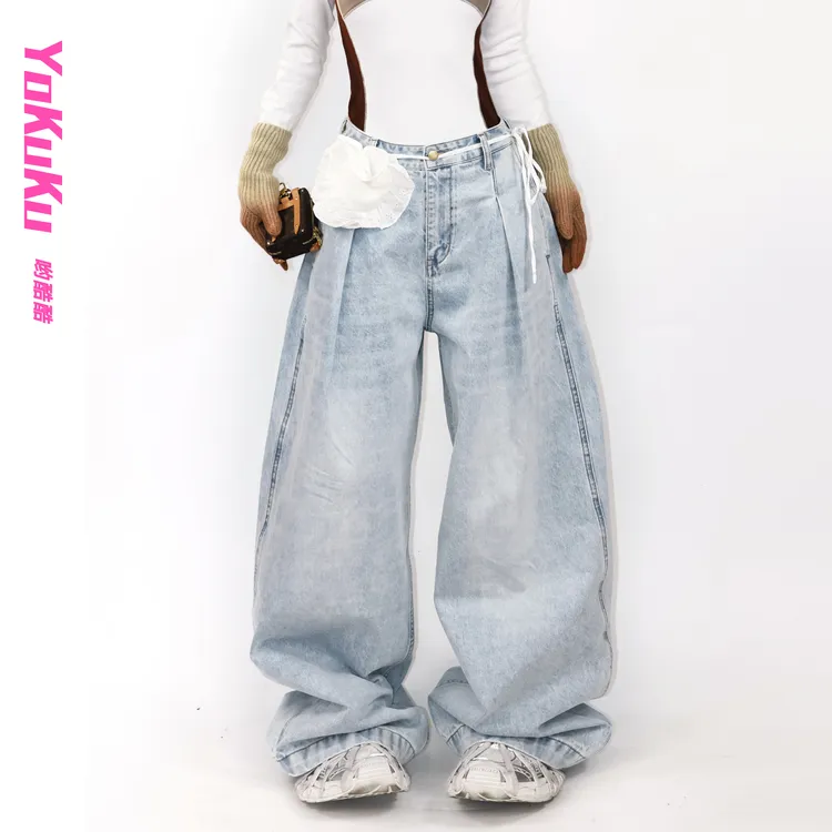 哟酷酷（长期主义）美式复古春秋女裤古高街裤子弯刀裤老爹牛仔裤子
