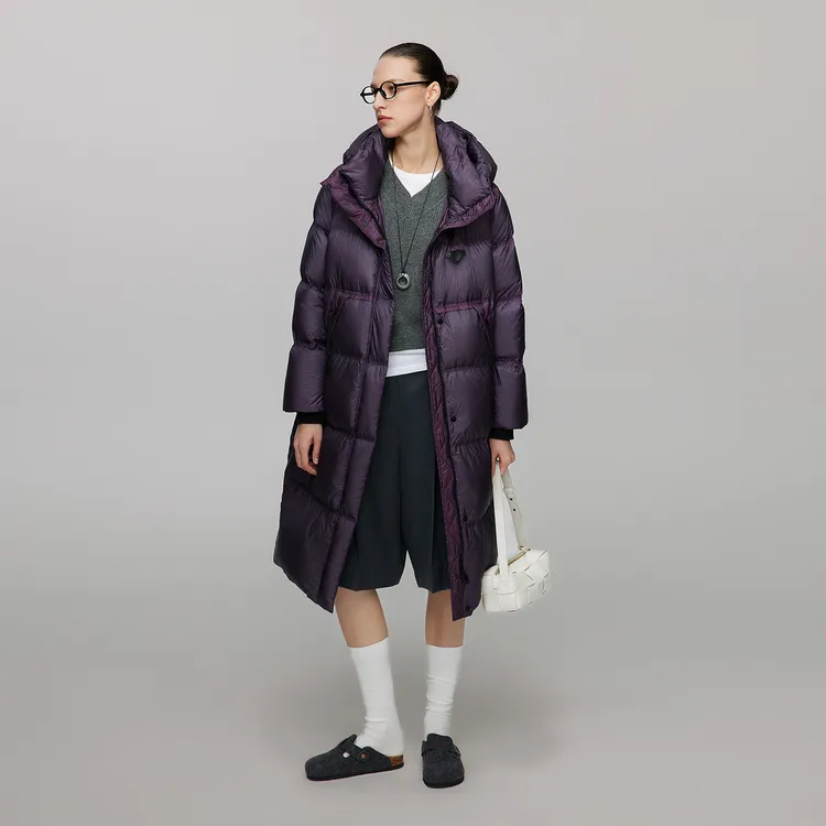 【天邑严选】纤念2025冬季新款中长款时尚连帽宽松透明羽绒服4347 