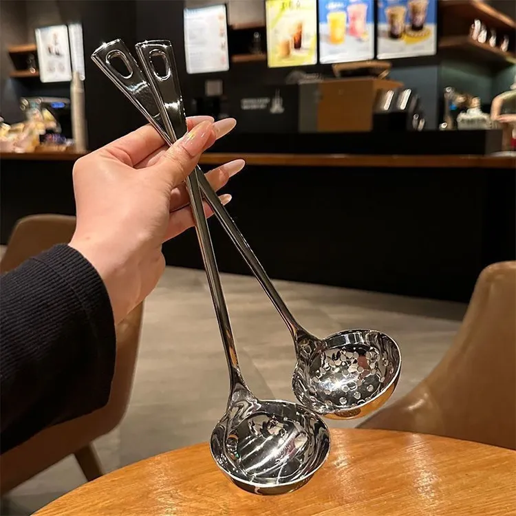 加厚高颜值家用不锈钢漏勺汤勺厨房盛汤勺子加深汤匙长柄火锅