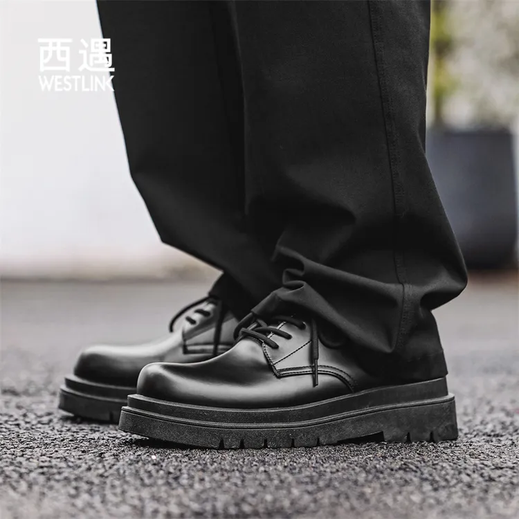 西遇简约百搭休闲皮鞋商务通勤英伦风低帮系带德比鞋男款黑色款