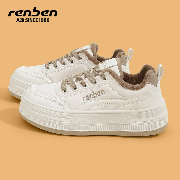 人本官方旗舰店2025女鞋女款秋季小白鞋加绒厚底ins经典复古学生