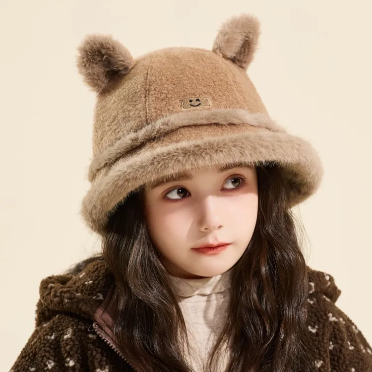 百搭毛绒针织羊羔绒加绒加厚秋冬季双面韩版时尚保暖帽儿童渔夫帽