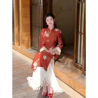 凌茜恣禾【凤仪】国风新中式红色印花立领长袖连衣裙复古改良旗袍裙