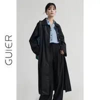 GUIER/桂儿 中长款皮衣外套女春季2025小众高级感宽松大衣G4246