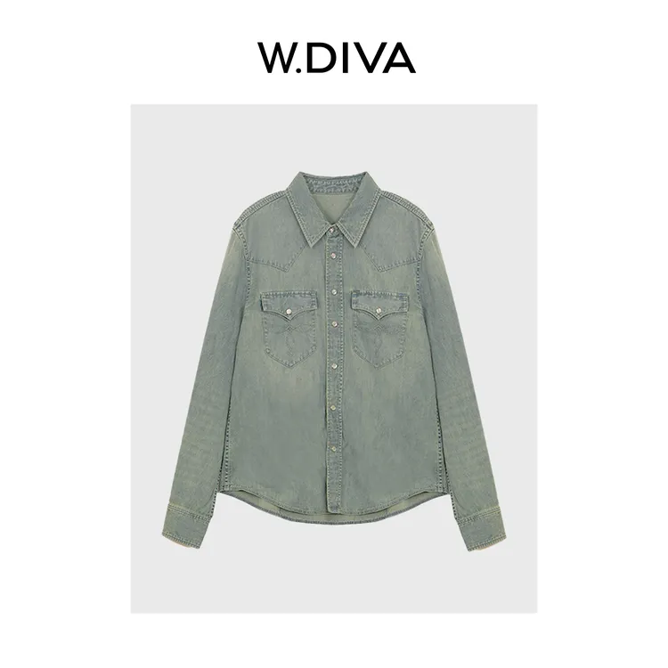 W.Diva【绮梦】夏季出行洋气品质休闲舒适牛仔长袖衬衫女51S211563