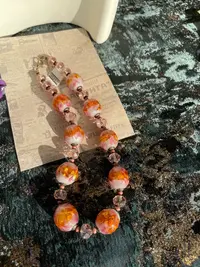 意式粉色银箔人鱼姬琉璃项链