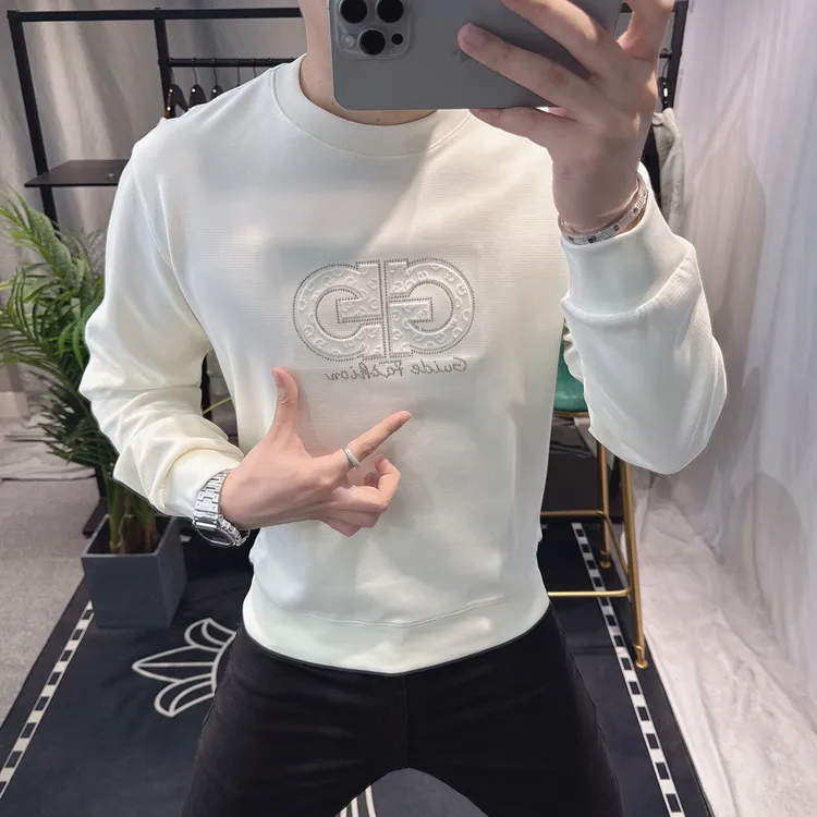 欧洲站时尚烫钻长袖卫衣男2025秋季新款个性潮流修身圆领男士上衣