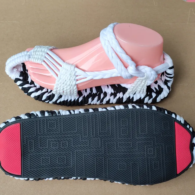 加胶底布草鞋男女同款凉鞋纯手工编织防滑夏季休闲透气软底平跟