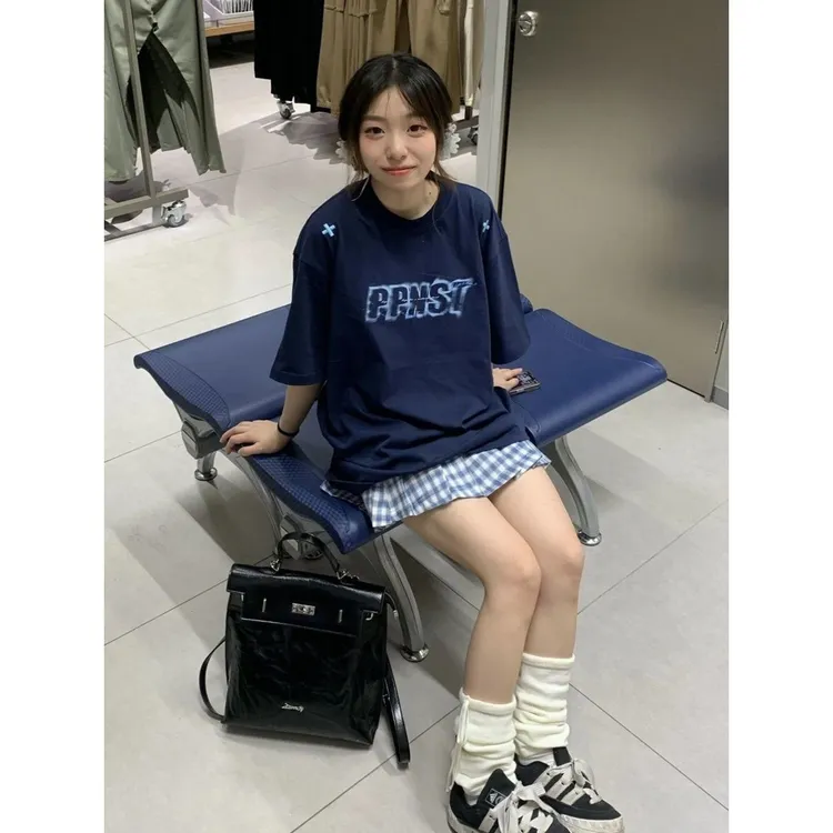 100纯棉复古百搭夏季新款短袖T恤女高街小众韩版洋气宽松潮流设计