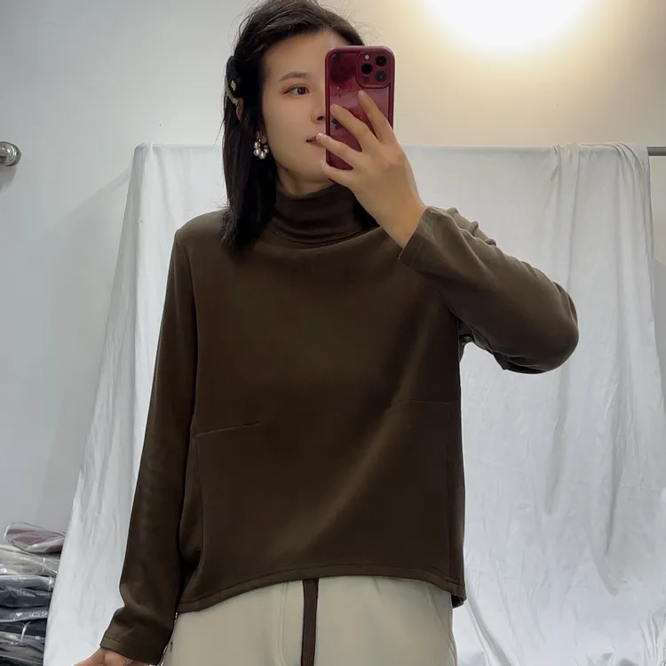 （年糕）加绒膨体腈纶羊毛打底衫女款女款高领拼接长袖