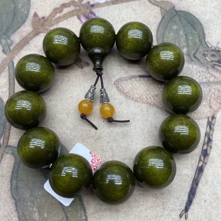 高帝绿佛珠手串水波纹金丝楠男女通用款