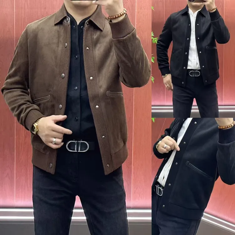 46020【杨会长名品男装】男士简约轻奢•高定款•肌皮绒夹克外套•费雷