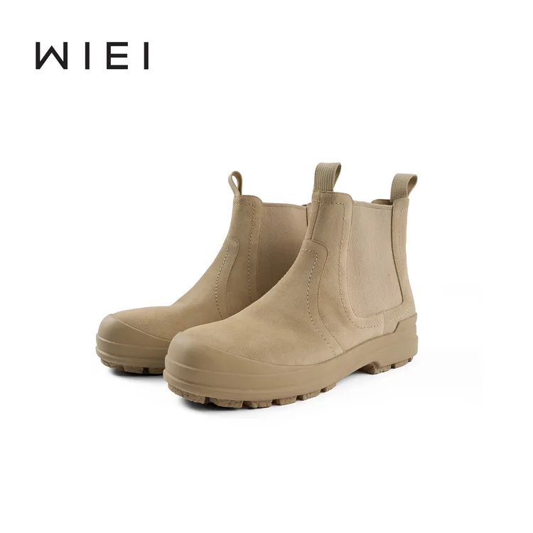 《WI EI》复古头层牛皮牛牛反绒高帮中筒切尔西裸靴W25211056