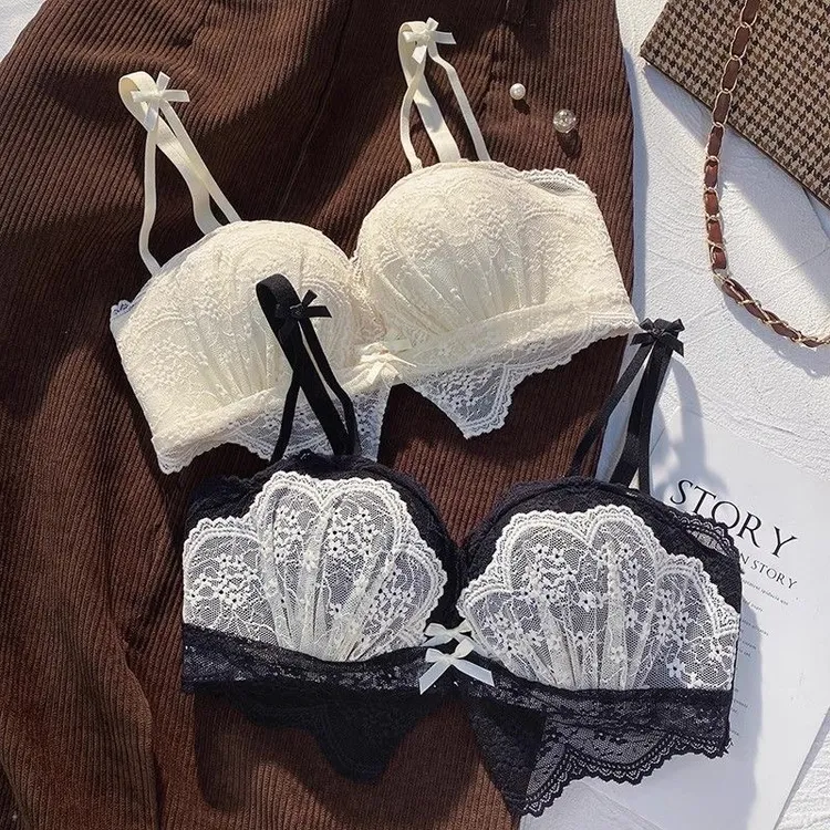 蕾丝内衣小胸平胸专用女士聚拢显大无钢圈收副乳防下垂文胸罩套装
