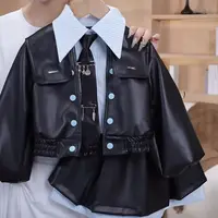 女童皮衣外套百褶裙2025秋季新款韩版潮酷休闲夹克儿童洋气机车服
