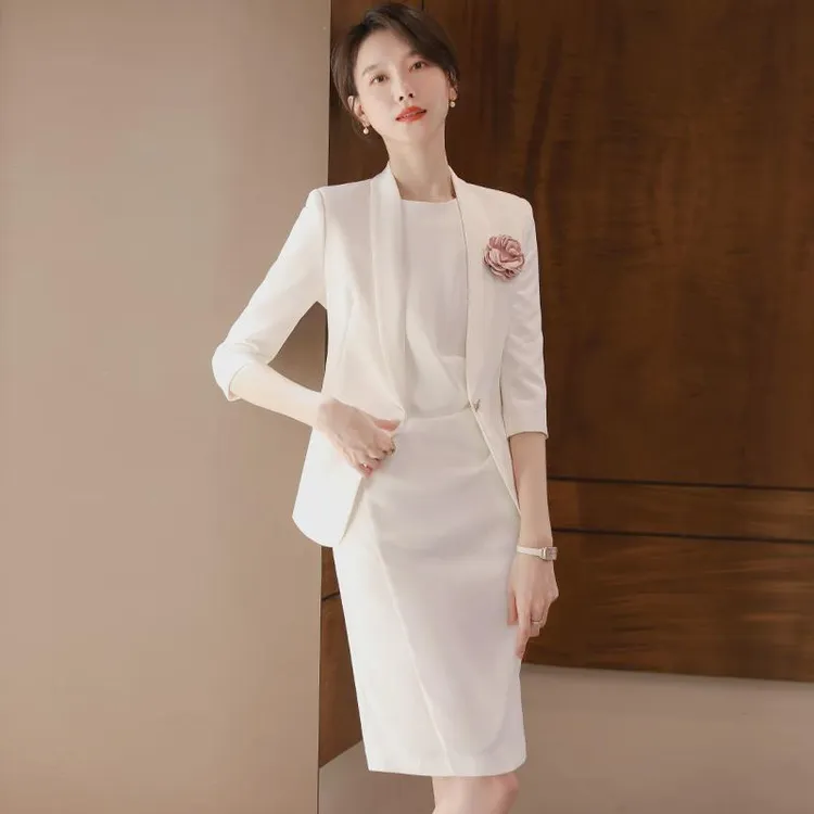 高级感职业套装女秋季气质时尚七分袖西装连衣裙女教师演讲工作服