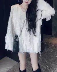 水貂绒流苏设计感毛衣套头女2025秋冬新款宽松软糯针织衫上衣潮