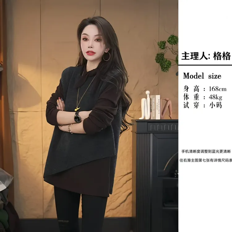 【格小姐】2549-1秋冬新款欧版潮流含羊毛圆领无袖斜边百搭毛针织女